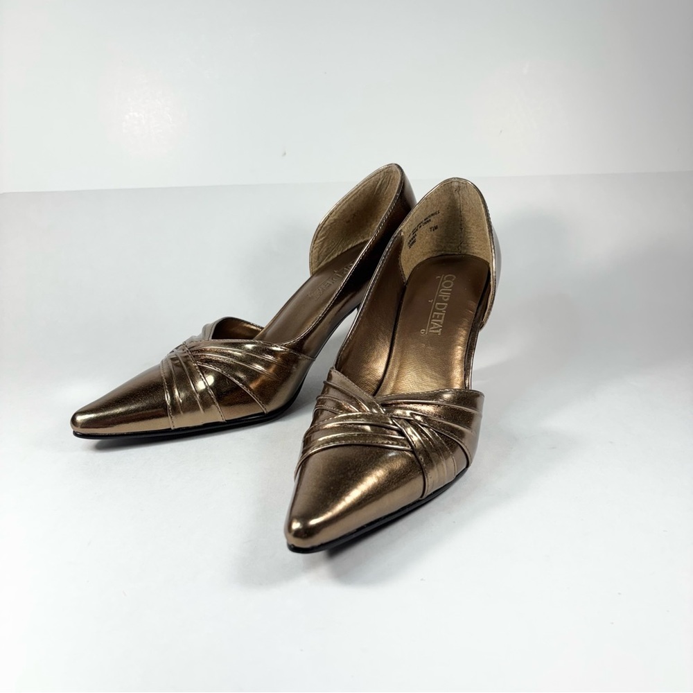 Vtg Coup D’etat Ivanna Metallic Brown D’orsay Pointed Toe Hell 7.5 M
